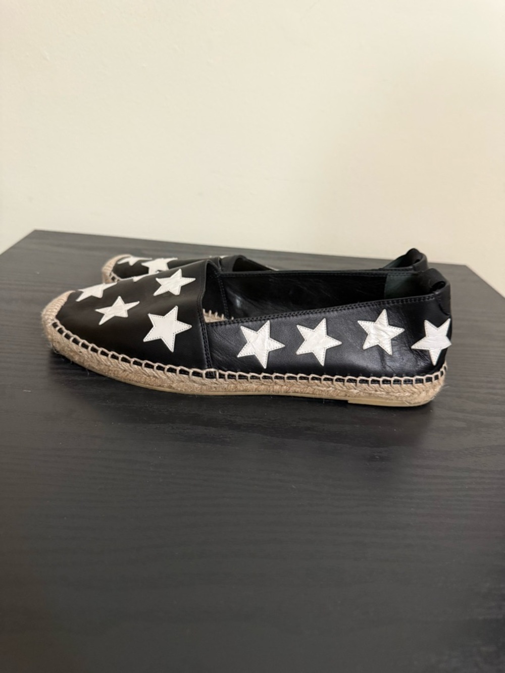 Saint Laurent Size 38.5 Black Leather White Star Espadrilles Loafers - Picture 4 of 9